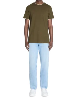 T-shirt rechte ronde hals 100% katoen stretch - kaki