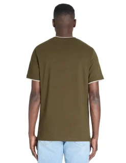 T-shirt rechte ronde hals 100% katoen stretch - kaki