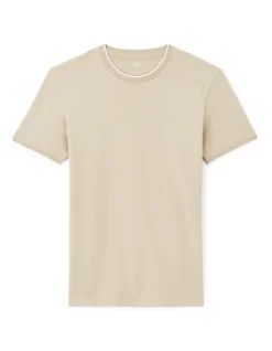 T-shirt rechte ronde hals 100% katoen stretch - beige