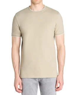 T-shirt rechte ronde hals 100% katoen stretch - beige