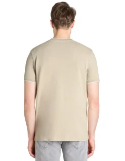 T-shirt rechte ronde hals 100% katoen stretch - beige