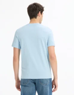 T-shirt regular col rond 100% coton - bleu clair