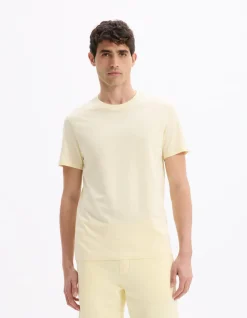 T-shirt regular col rond 100% katoen - jaune