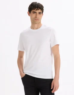 T-shirt regular col rond 100% coton - blanc