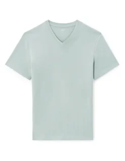 T-shirt regular col v 100% coton - vert clair