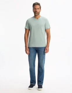 T-shirt regular col v 100% coton - vert clair
