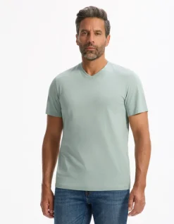 T-shirt regular col v 100% coton - vert clair