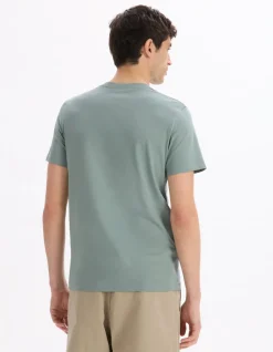 T-shirt regular col v 100% katoen - vert de gris