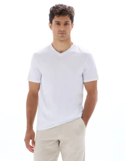 T-shirt regular col v 100% katoen - blanc