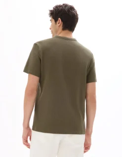 T-shirt regular fit Henley kraag gewafeld 100% katoen - kaki