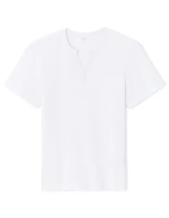T-shirt regular fit met Henleykraag, gewafeld, 100% katoen - wit