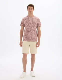 T-shirt regular fit met ronde hals, 100% katoen, gebloemd - roze
