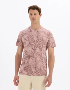 T-shirt regular fit met ronde hals, 100% katoen, gebloemd - roze