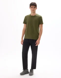 T-shirt regular fit met ronde hals en reliëf - donker kaki