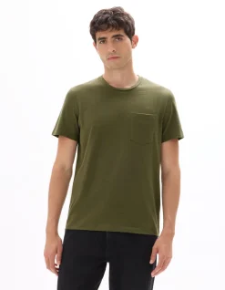 T-shirt regular fit met ronde hals en reliëf - donker kaki
