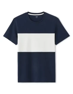 T-shirt Regular fit Ronde hals 100% katoen Color block - Marineblauw