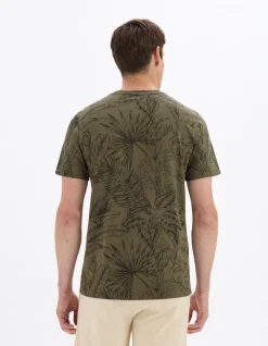 T-shirt regular fit ronde hals 100% katoen gebloemd - Kaki