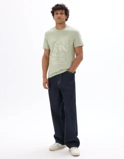 T-shirt regular fit ronde hals 100% katoen print Azië - saliegroen