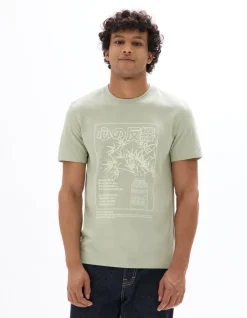 T-shirt regular fit ronde hals 100% katoen print Azië - saliegroen