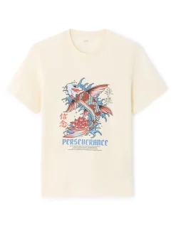 T-shirt regular ronde hals 100% katoen bedrukt Azië - Ecru