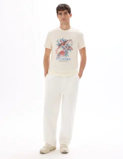 T-shirt regular ronde hals 100% katoen bedrukt Azië - Ecru