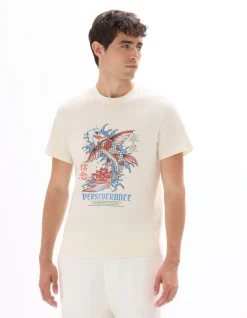 T-shirt regular ronde hals 100% katoen bedrukt Azië - Ecru