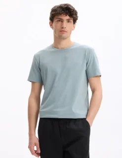 T-shirt slim col rond 100% katoen stretch - groen