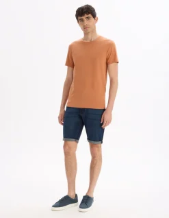 T-shirt slim col rond 100% katoen stretch - bruin