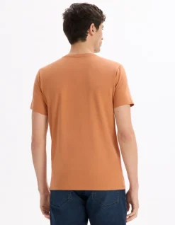 T-shirt slim col rond 100% katoen stretch - bruin