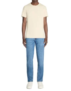 T-shirt slim col rond 100% katoen stretch - blauw