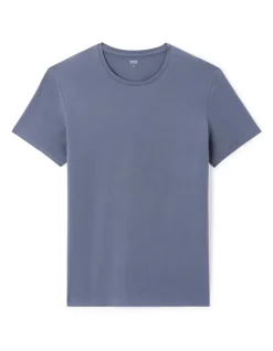 T-shirt slim col rond 100% katoen stretch - blauw