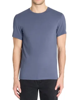 T-shirt slim col rond 100% katoen stretch - blauw