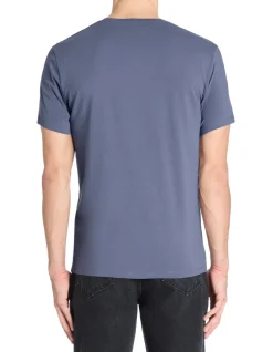 T-shirt slim col rond 100% katoen stretch - blauw