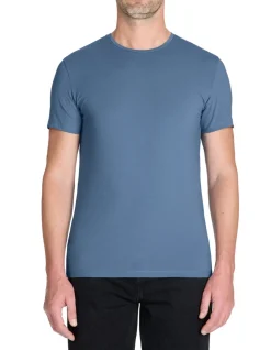 T-shirt slim col rond 100% katoen stretch - marine