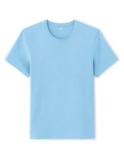 T-shirt slim col rond 100% katoen stretch - blauw