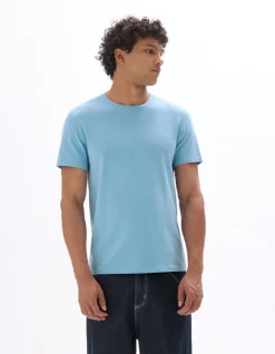 T-shirt slim col rond 100% katoen stretch - blauw