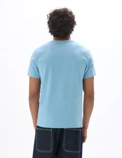 T-shirt slim col rond 100% katoen stretch - blauw