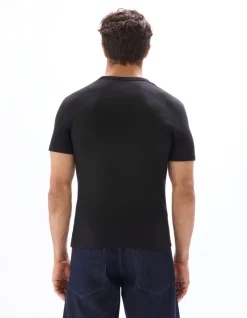 T-shirt slim fit met ronde kraag van geribd stretch katoen - zwart