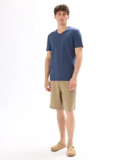 T-shirt slim fit met V-hals van stretchkatoen - blauwgrijs