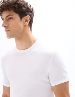 T-shirt slim fit ronde hals stretch katoen geribd - wit