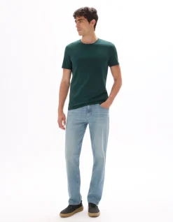 T-shirt slim ronde hals stretchkatoen - donkergroen