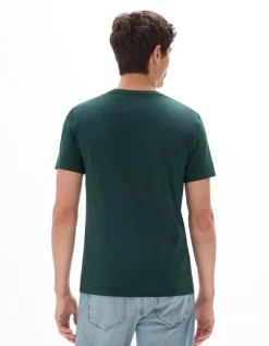 T-shirt slim ronde hals stretchkatoen - donkergroen