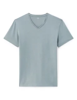 T-shirt slim V-hals 100% katoen stretch - groen