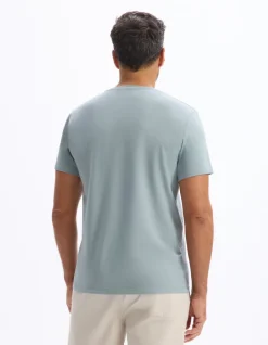 T-shirt slim V-hals 100% katoen stretch - groen