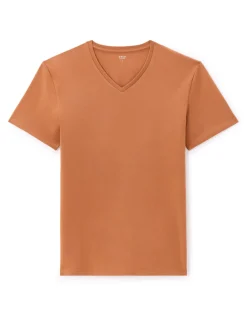 T-shirt slim V-hals 100% katoen stretch - bruin