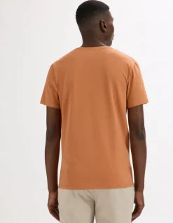 T-shirt slim V-hals 100% katoen stretch - bruin
