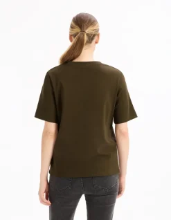 T-shirt zacht katoen ronde hals - kaki