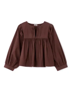 Tunesische halslijn katoenen blouse - bruin
