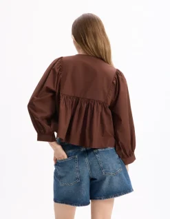 Tunesische halslijn katoenen blouse - bruin