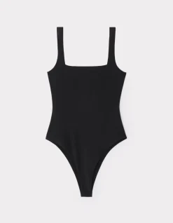 Tweede huid bodysuit met dunne bandjes – zwart